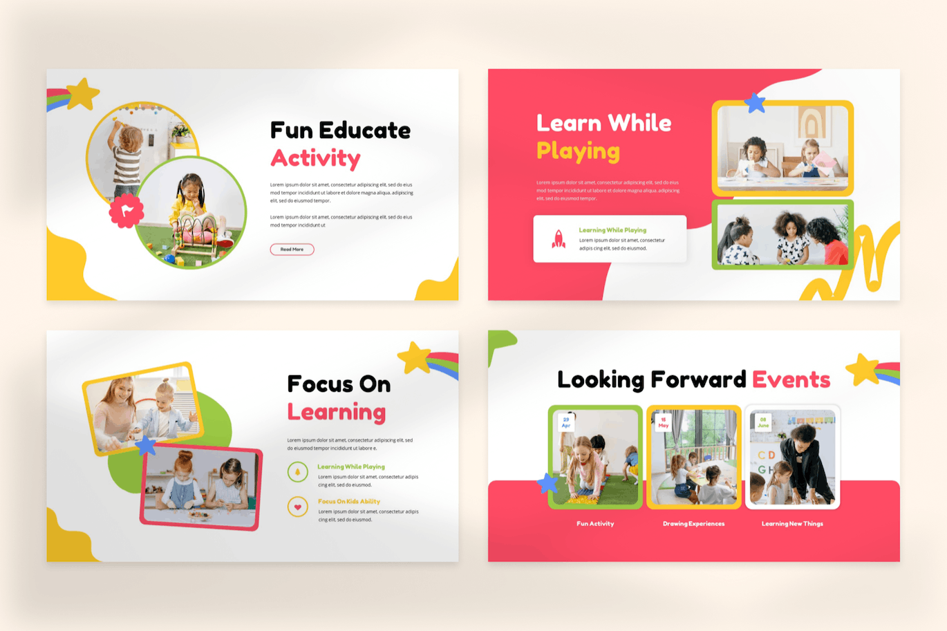 幼儿园和学前班PPT模板 Kinder Kids – Kindergarten & Preschool Powerpoint 幻灯图表 sucaiwan.com
