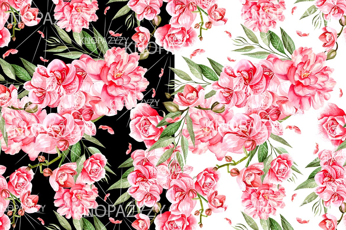 手绘水彩花卉叶子图案素材 Hand Drawn Watercolor 14 PATTERNS 图片素材 sucaiwan.com
