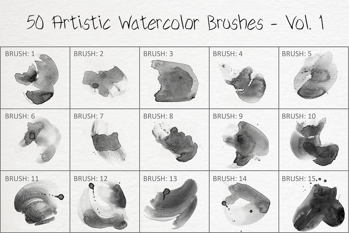 50个艺术水彩ps笔刷v1 50 Artistic Watercolor Brushes – Vol. 1 笔刷资源 sucaiwan.com
