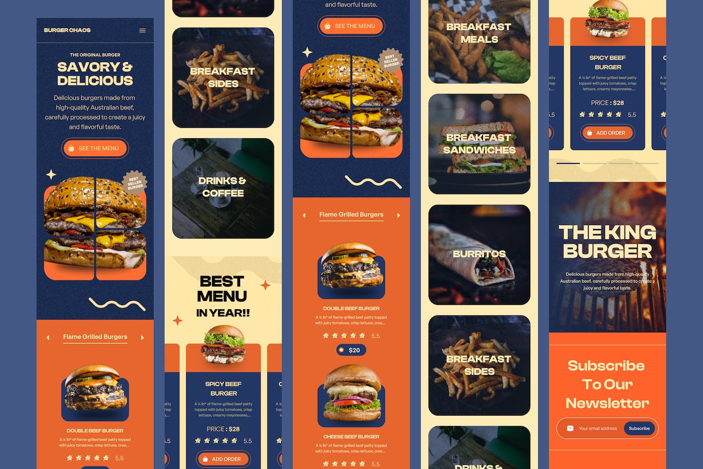 汉堡店网站着陆页模板 Burger Chaos – Burger landing page APP UI sucaiwan.com