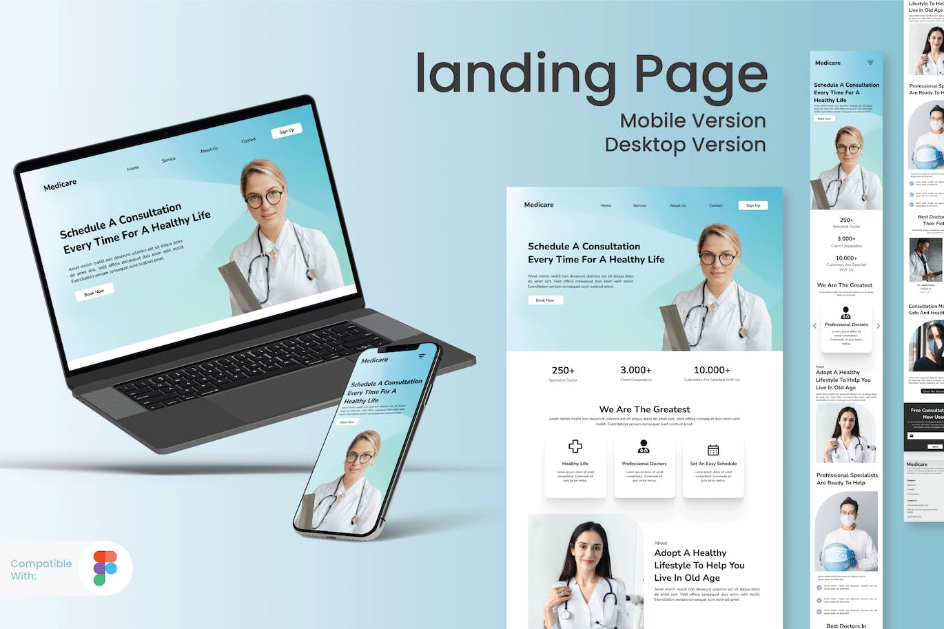 健康网站响应式设计着陆页主页模板 Medical Landing Page APP UI sucaiwan.com