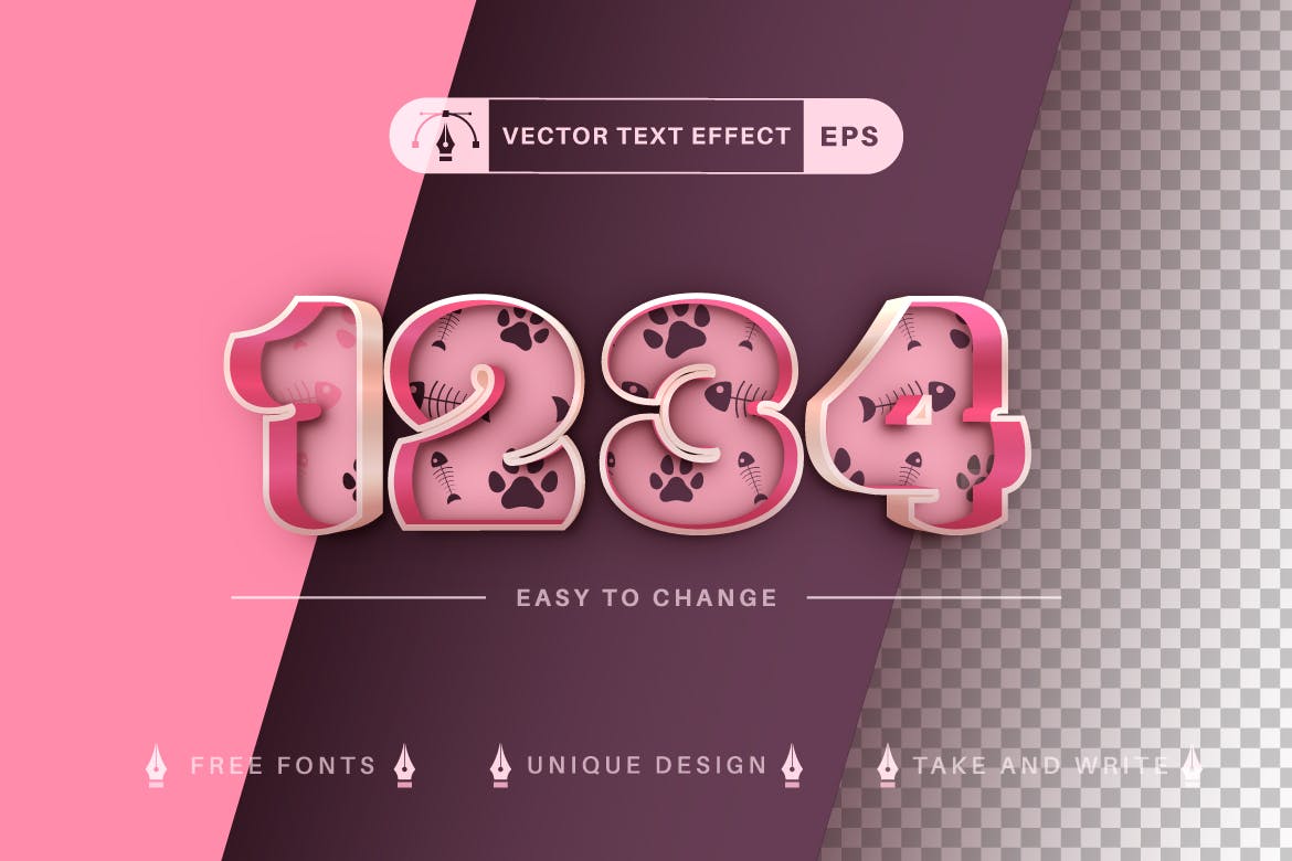 猫元素双色矢量文字效果字体样式 Cat Double Color Editable Text Effect, Font Style 插件预设 sucaiwan.com