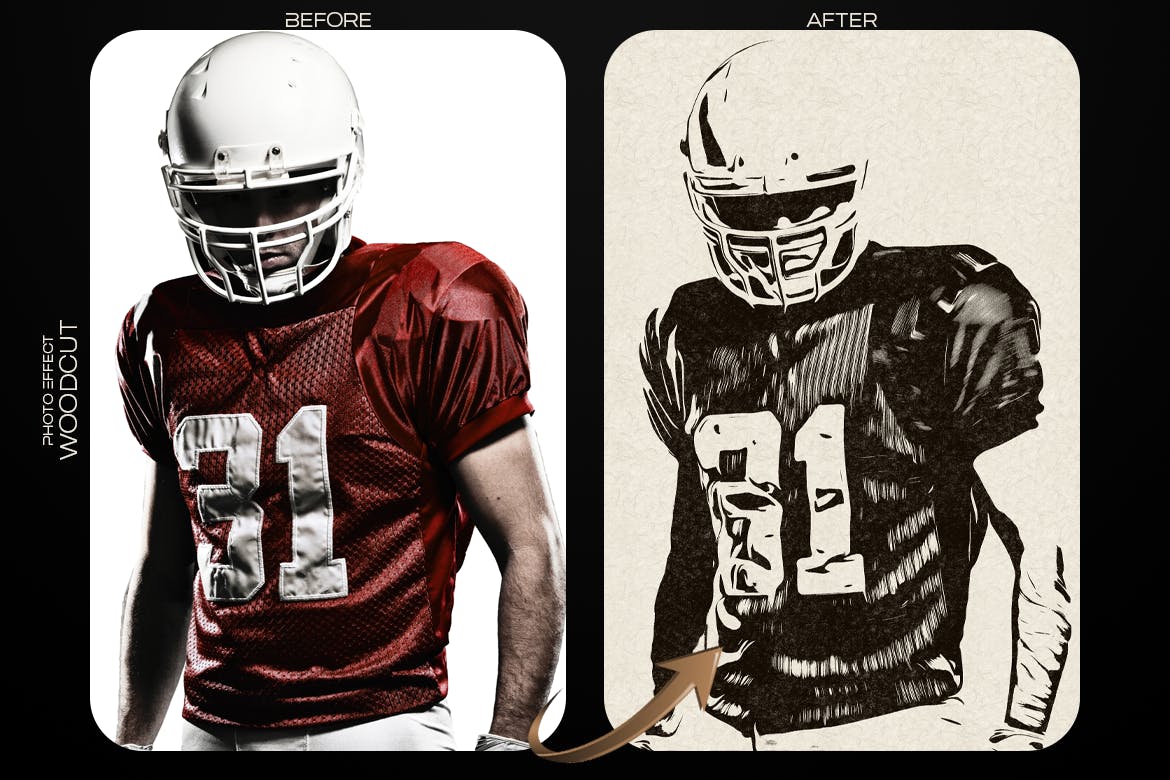 木刻印刷PS照片效果模板 Woodcut Printing Photoshop Effect 插件预设 sucaiwan.com