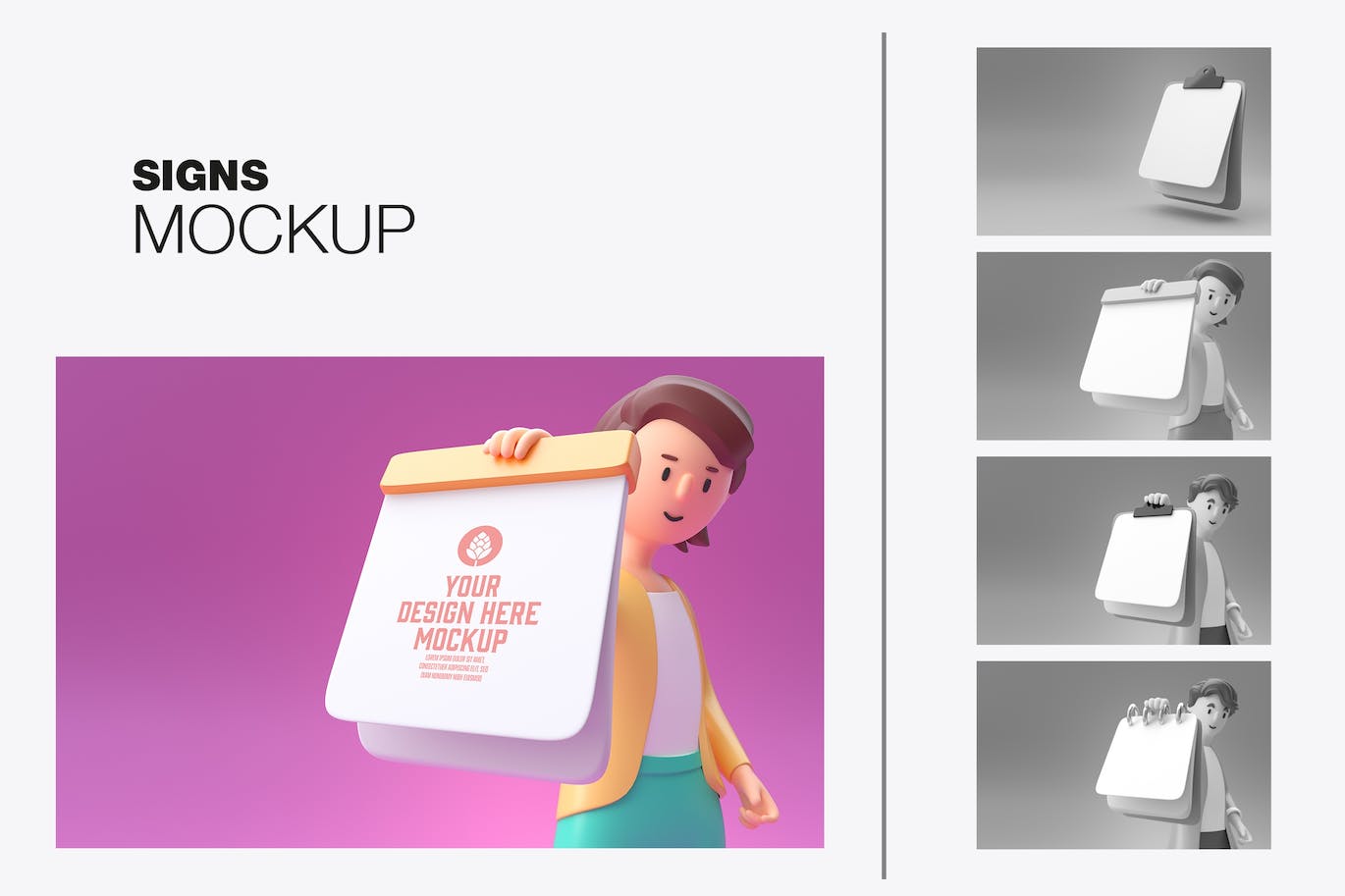 3D人物手拿日历印刷品样机图psd素材 Man Holding a Objects Mockup 样机素材 sucaiwan.com