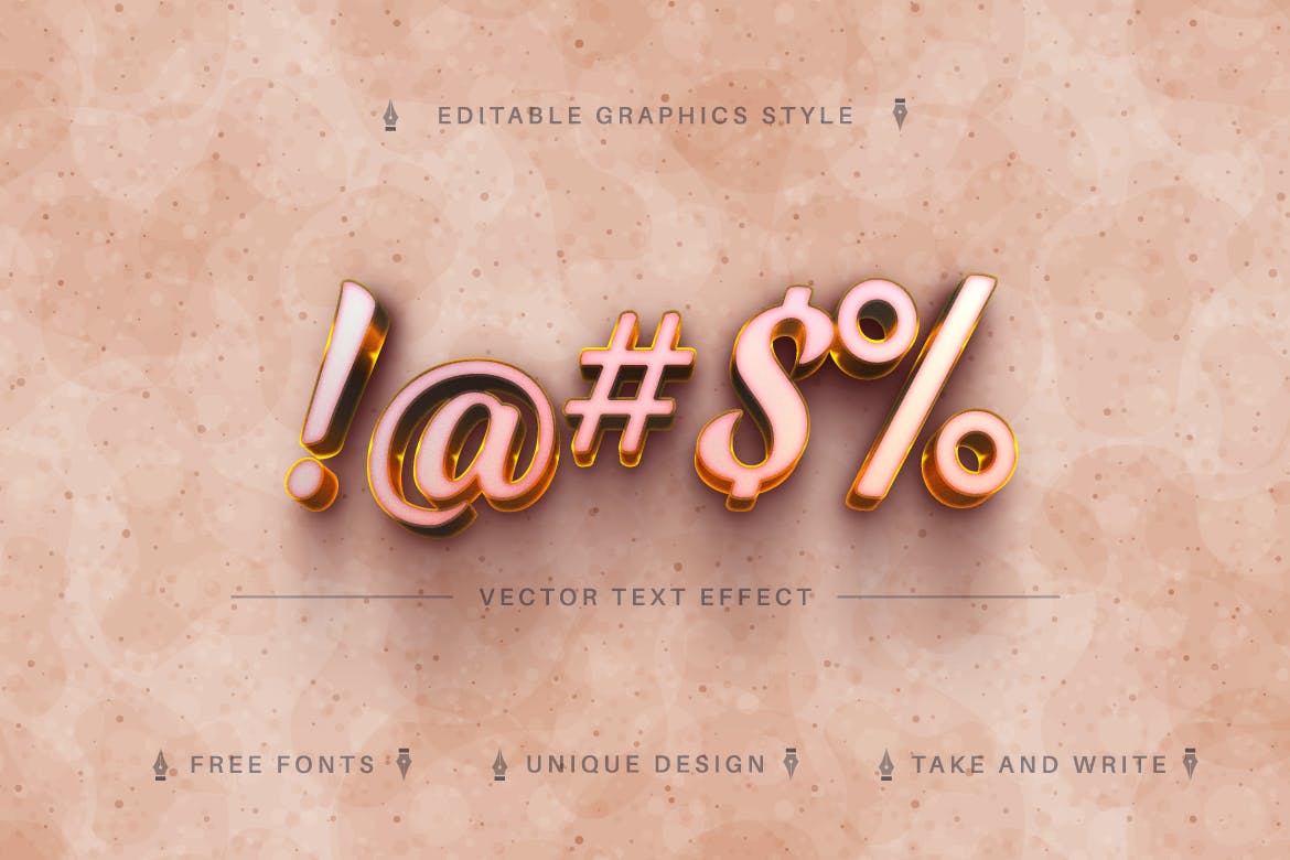 情人节亮金色矢量文字效果字体样式 Valentine Gold – Editable Text Effect, Font Style 插件预设 sucaiwan.com