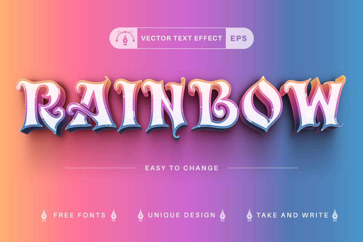 10种渐变彩虹矢量文字效果字体样式 Set 10 Rainbow Editable Text Effects, Font Styles 插件预设 sucaiwan.com