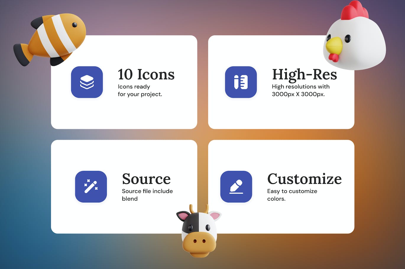 3D动物头像图标集v1 Animals V.1 3D Icon Set 图标素材 sucaiwan.com