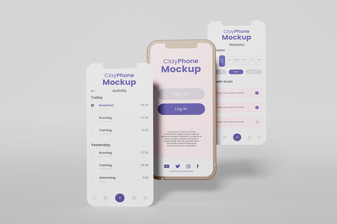 粘土风格iPhone手机样机图 Phone Clay Mockup 样机素材 sucaiwan.com