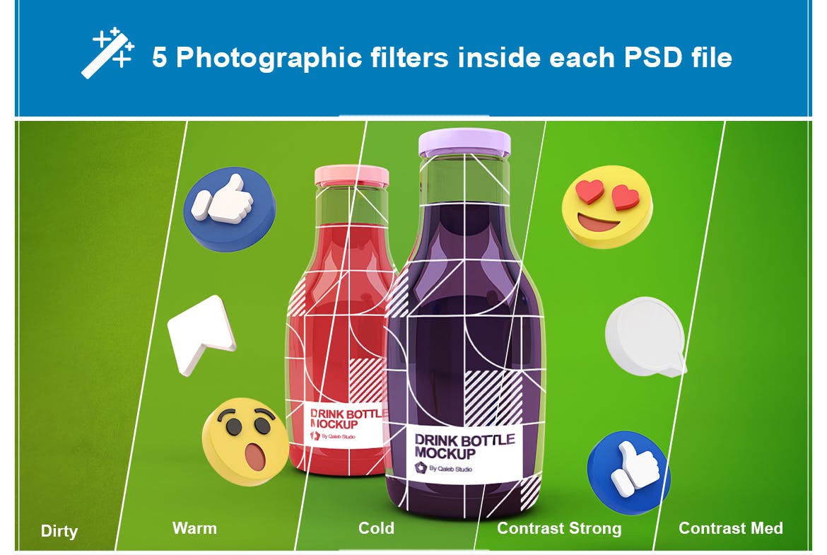 社交表情符号饮料瓶包装展示样机图 Drink Bottle Social Media 样机素材 sucaiwan.com