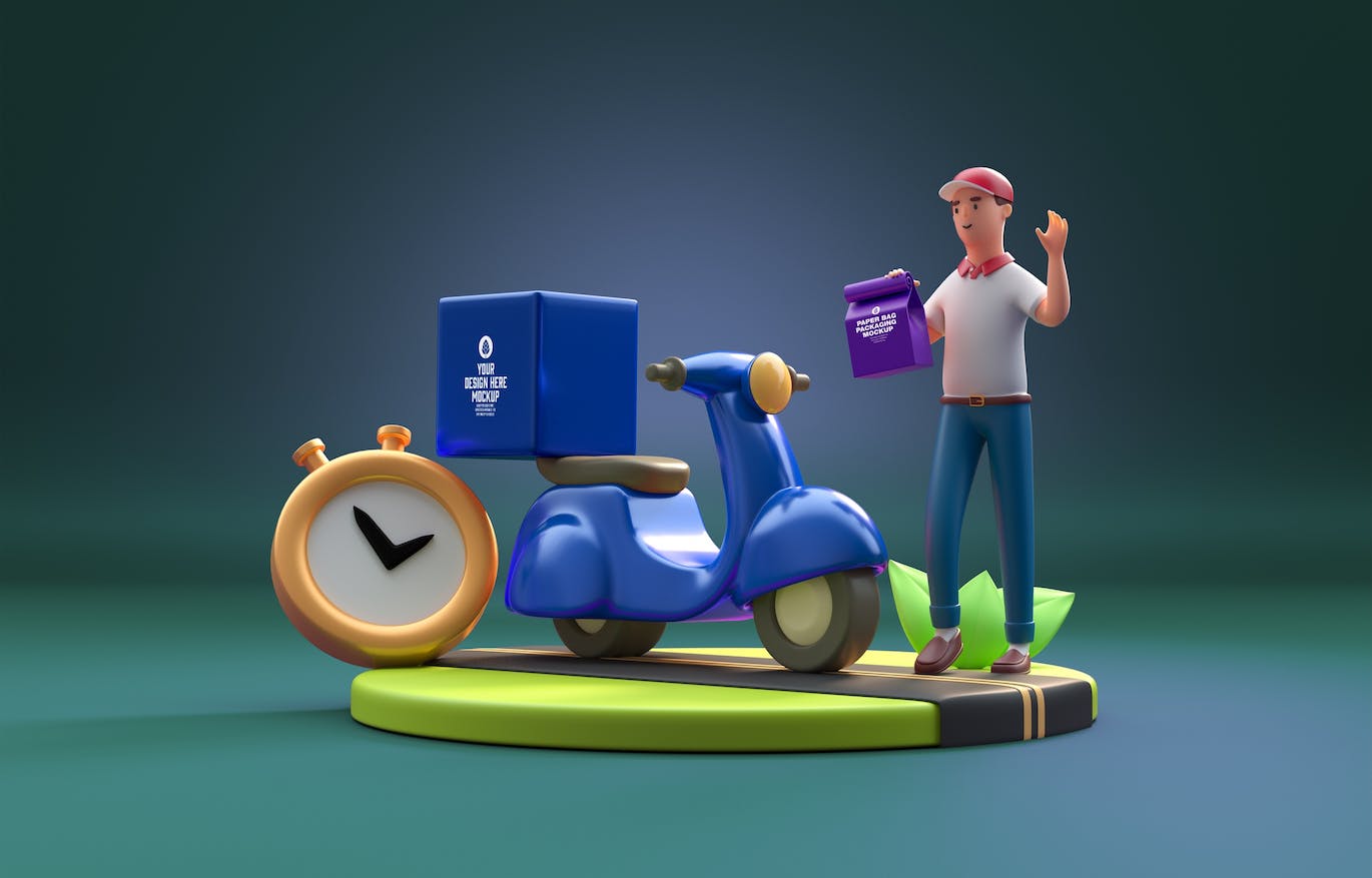 食品交付配送外卖品牌样机图psd素材 Set Fast Delivery Food Concept Mockup 样机素材 sucaiwan.com