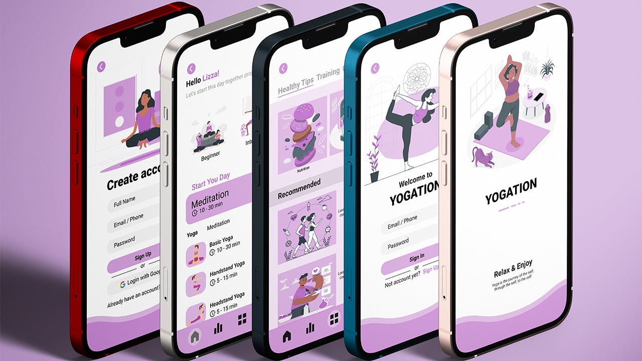 瑜伽运动App应用UI设计套件 Togation – Yoga Mobile App UI Kit APP UI sucaiwan.com