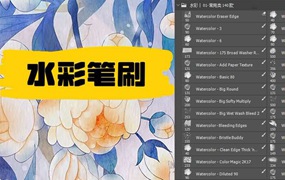 200+高级水彩纹理PS笔刷套装