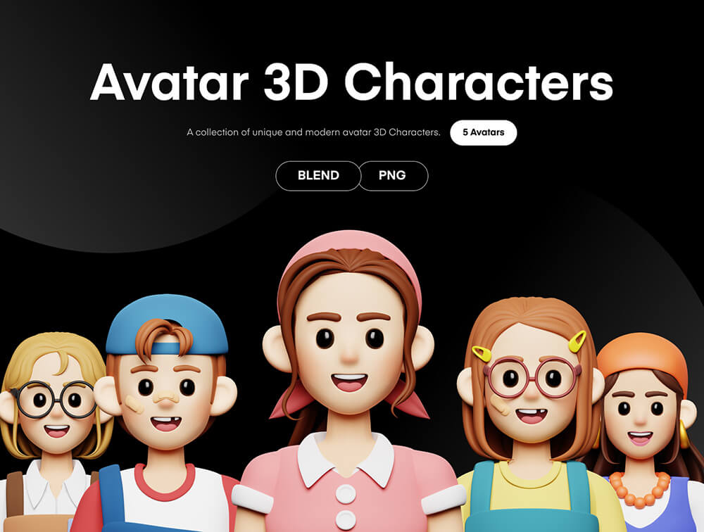 卡通人物头像3D角色 设计素材 sucaiwan.com