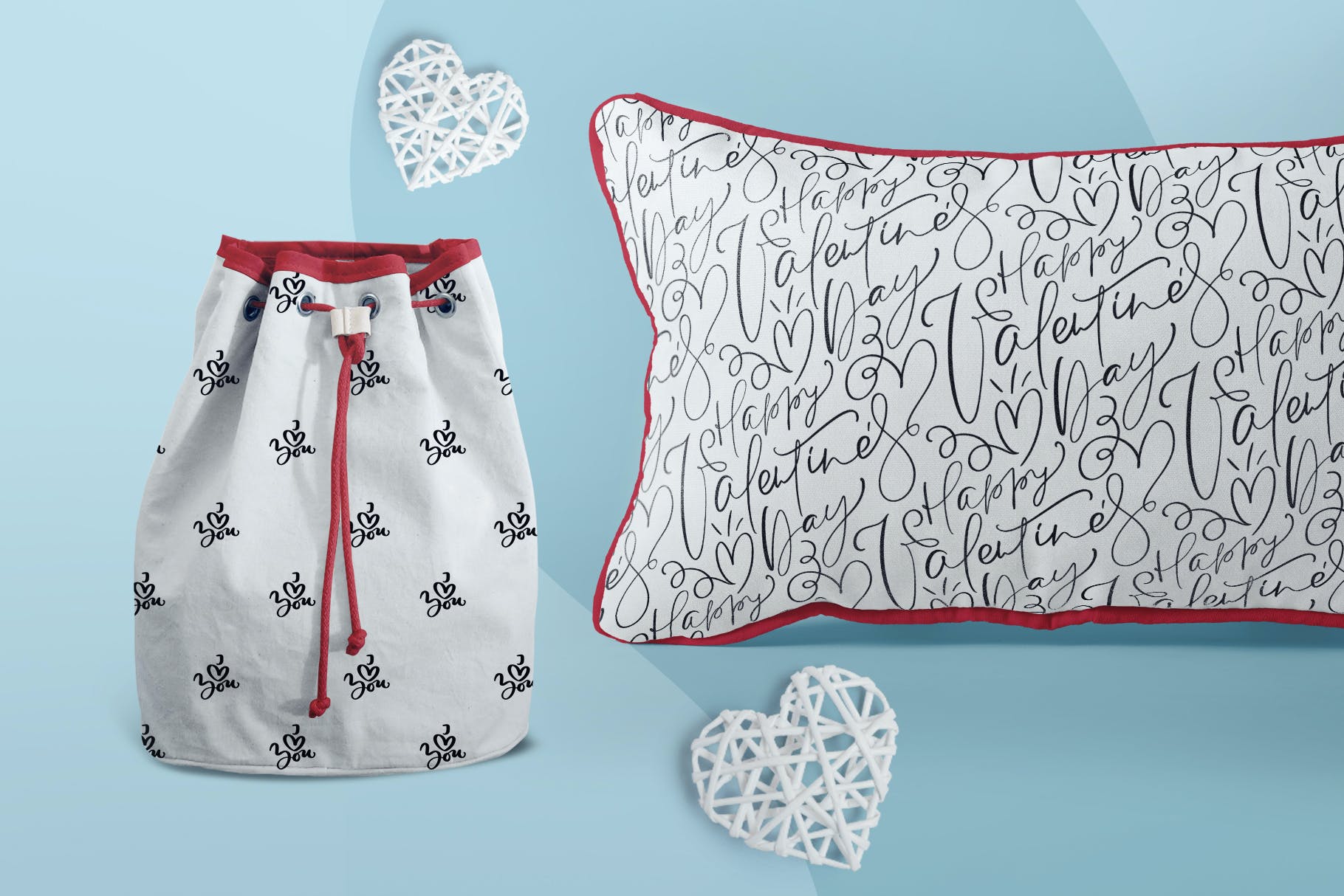 情人节爱心手绘无缝图案 Valentine`s Hand Drawn Seamless Patterns 图片素材 sucaiwan.com