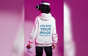 年轻游戏玩家连帽衫背面展示样机图 Back View Hoodie Mockup of a Young Gamer