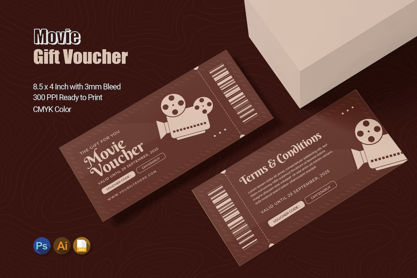 电影礼品优惠券模板 Movie Gift Voucher 设计素材 sucaiwan.com
