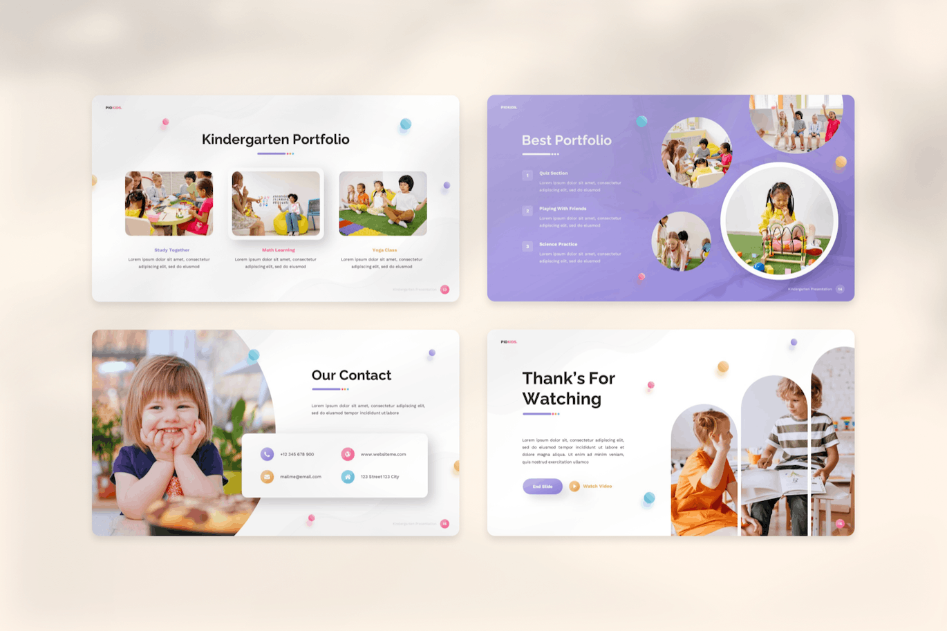 幼儿园和学前班介绍演示PPT模板 Piokids – Kindergarten & Preschool Powerpoint 幻灯图表 sucaiwan.com