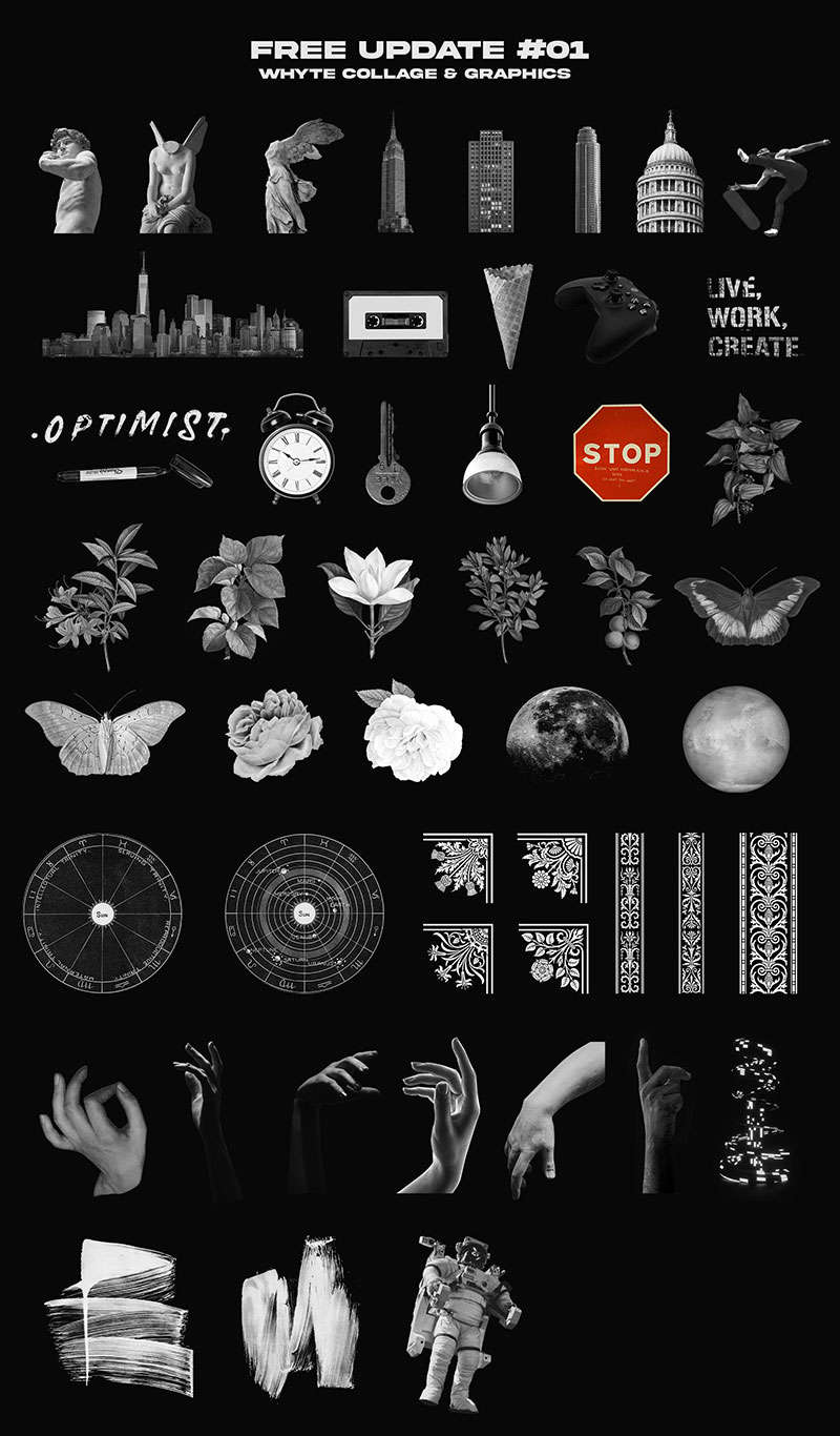 320+黑白雕塑艺术摆件拼贴手帐PNG免抠素材 图片素材 sucaiwan.com