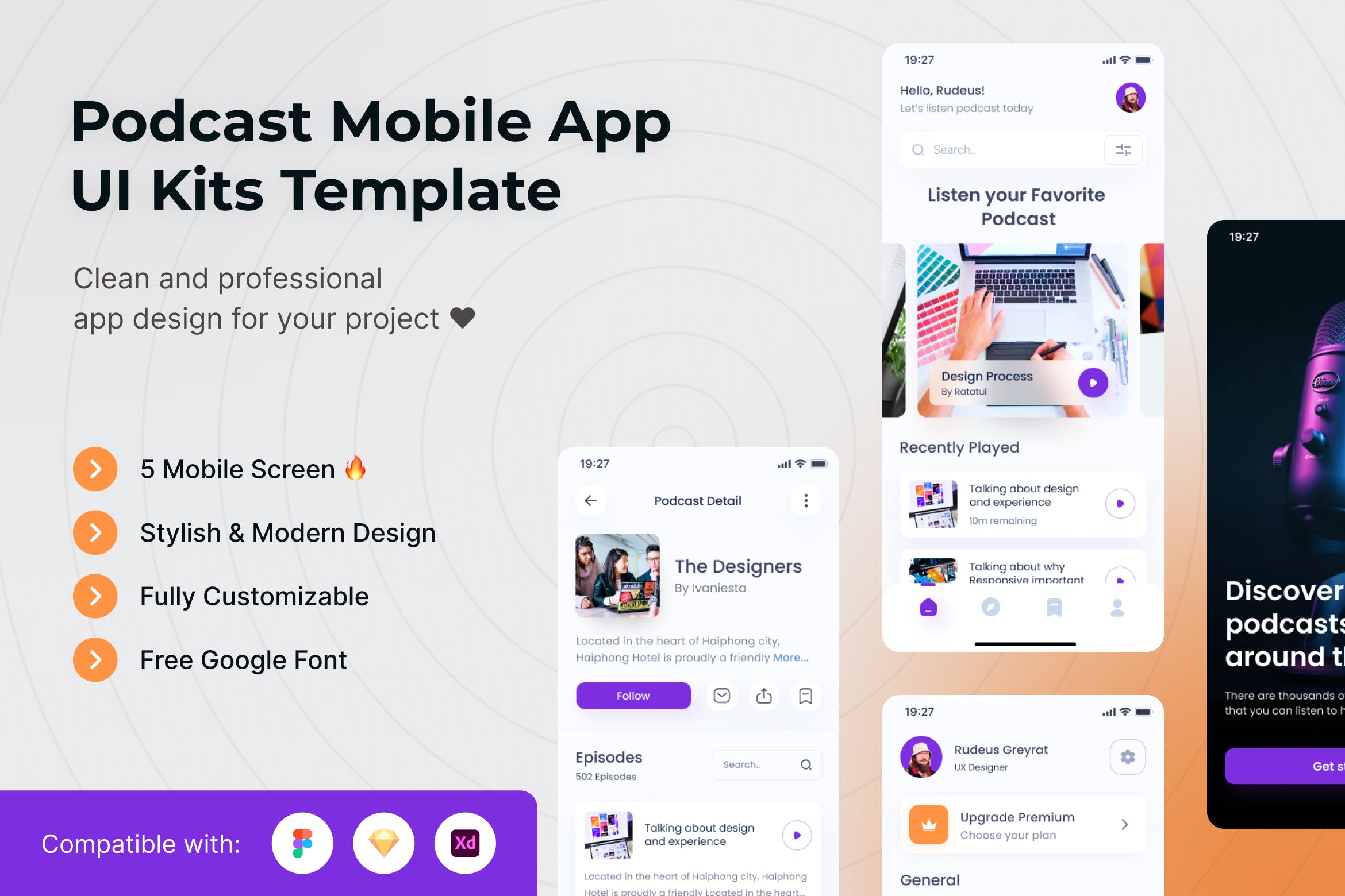 播客节目App移动应用UI套件模板 Podcasts Mobile App UI Kits Template APP UI sucaiwan.com
