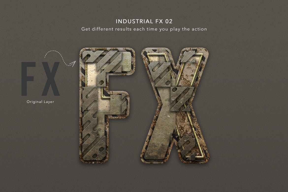 金属工业元素文本效果处理PS动作 Industrial Layer and Text Effect Photoshop Action 插件预设 sucaiwan.com