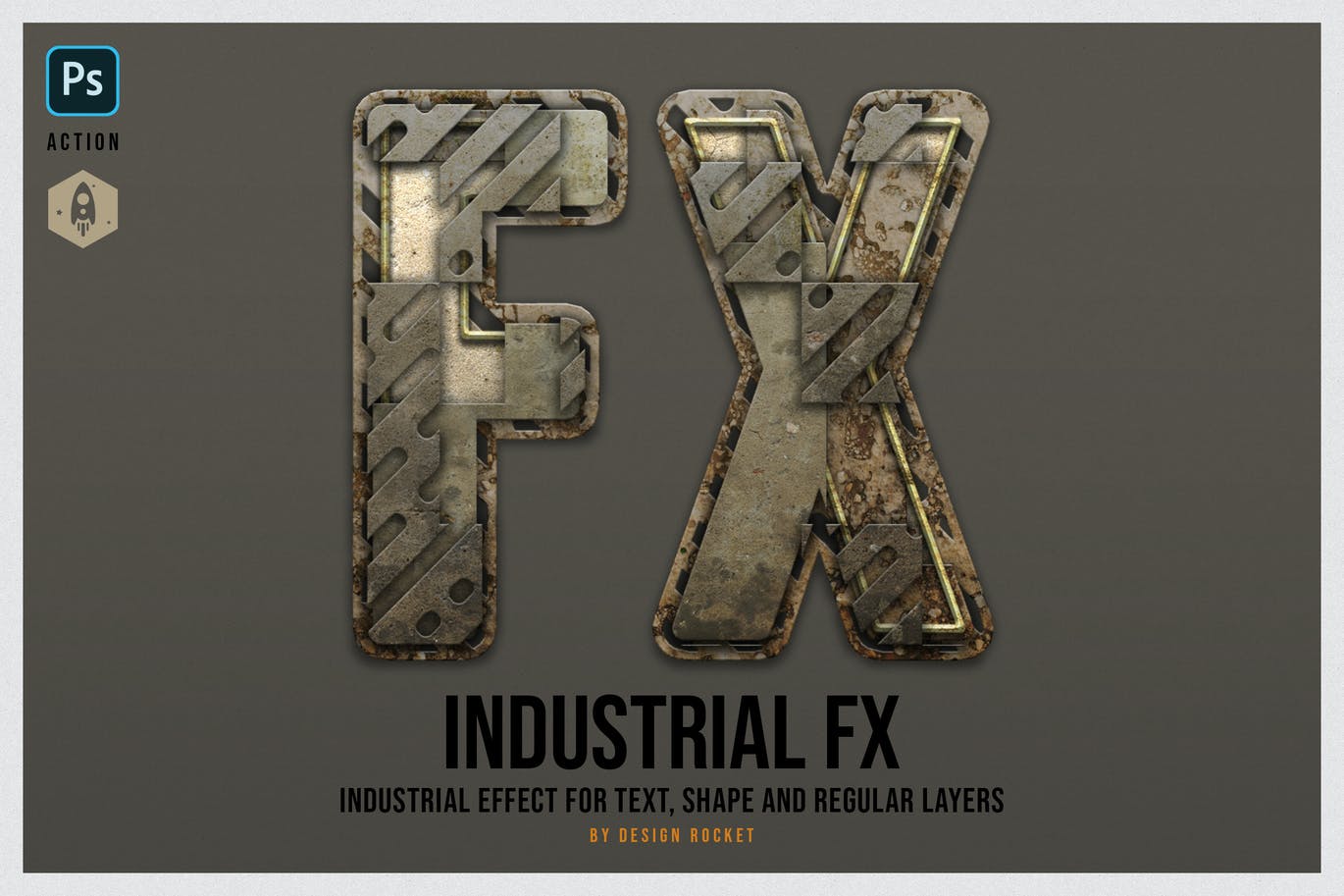 金属工业元素文本效果处理PS动作 Industrial Layer and Text Effect Photoshop Action 插件预设 sucaiwan.com