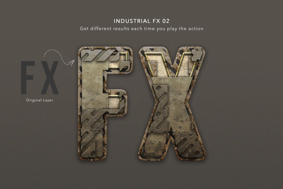 金属工业元素文本效果处理PS动作 Industrial Layer and Text Effect Photoshop Action 插件预设 sucaiwan.com