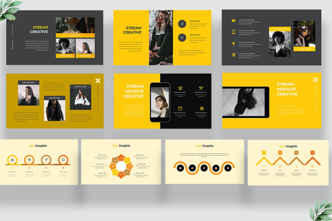 灰黄主题城市品牌Keynote幻灯片模板素材 Stream Fashion Keynote 幻灯图表 sucaiwan.com