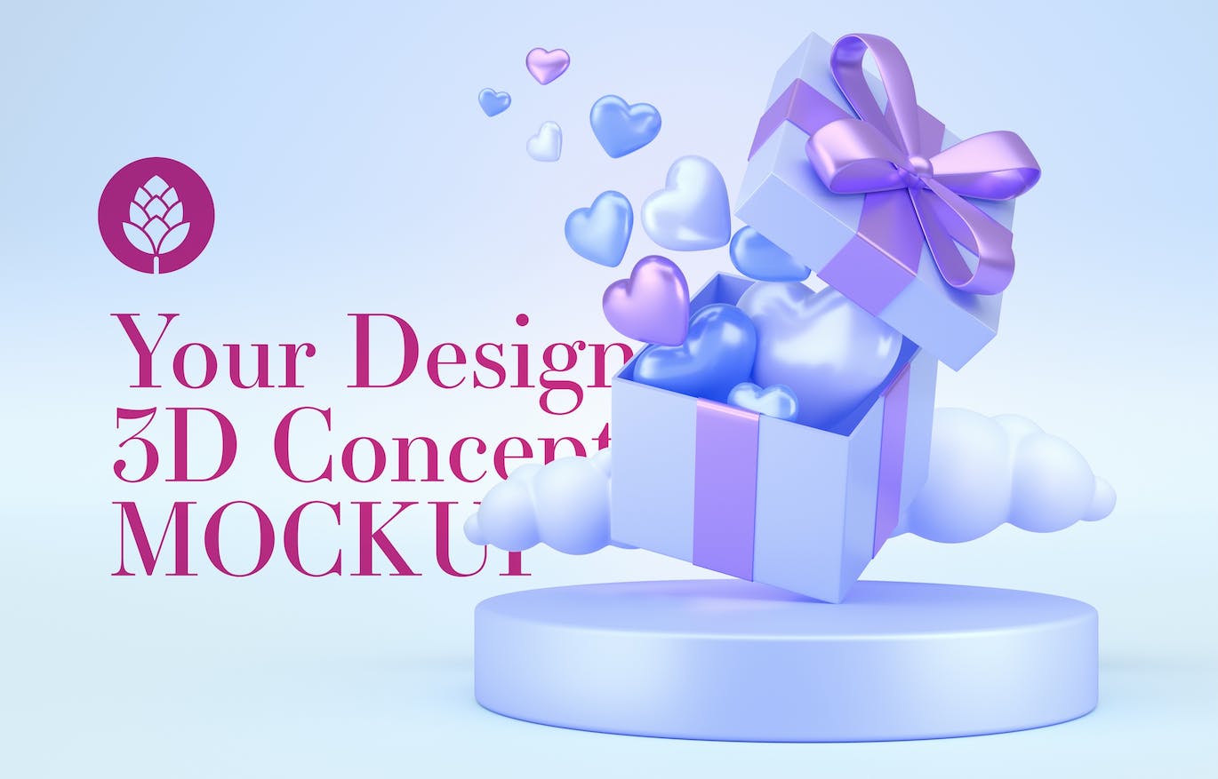 情人节3D礼品装饰概念样机图psd素材 Set Valentine’s Day Concept Mockup 图片素材 sucaiwan.com