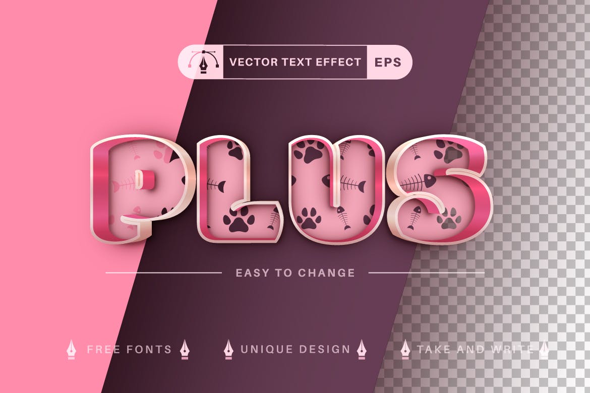 猫元素双色矢量文字效果字体样式 Cat Double Color Editable Text Effect, Font Style 插件预设 sucaiwan.com