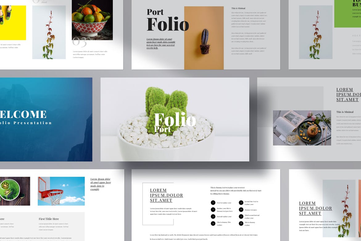 极简作品产品展示谷歌幻灯片创意模板 Minimal Portfolio Google Slides Template 幻灯图表 sucaiwan.com