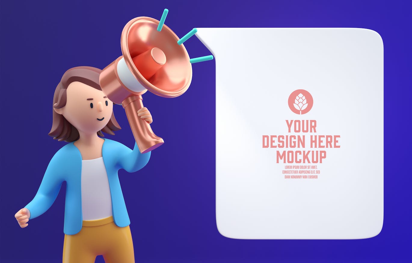 3D人物扩音器公告样机图psd素材 Set People Announcement Through Megaphone Mockup 样机素材 sucaiwan.com
