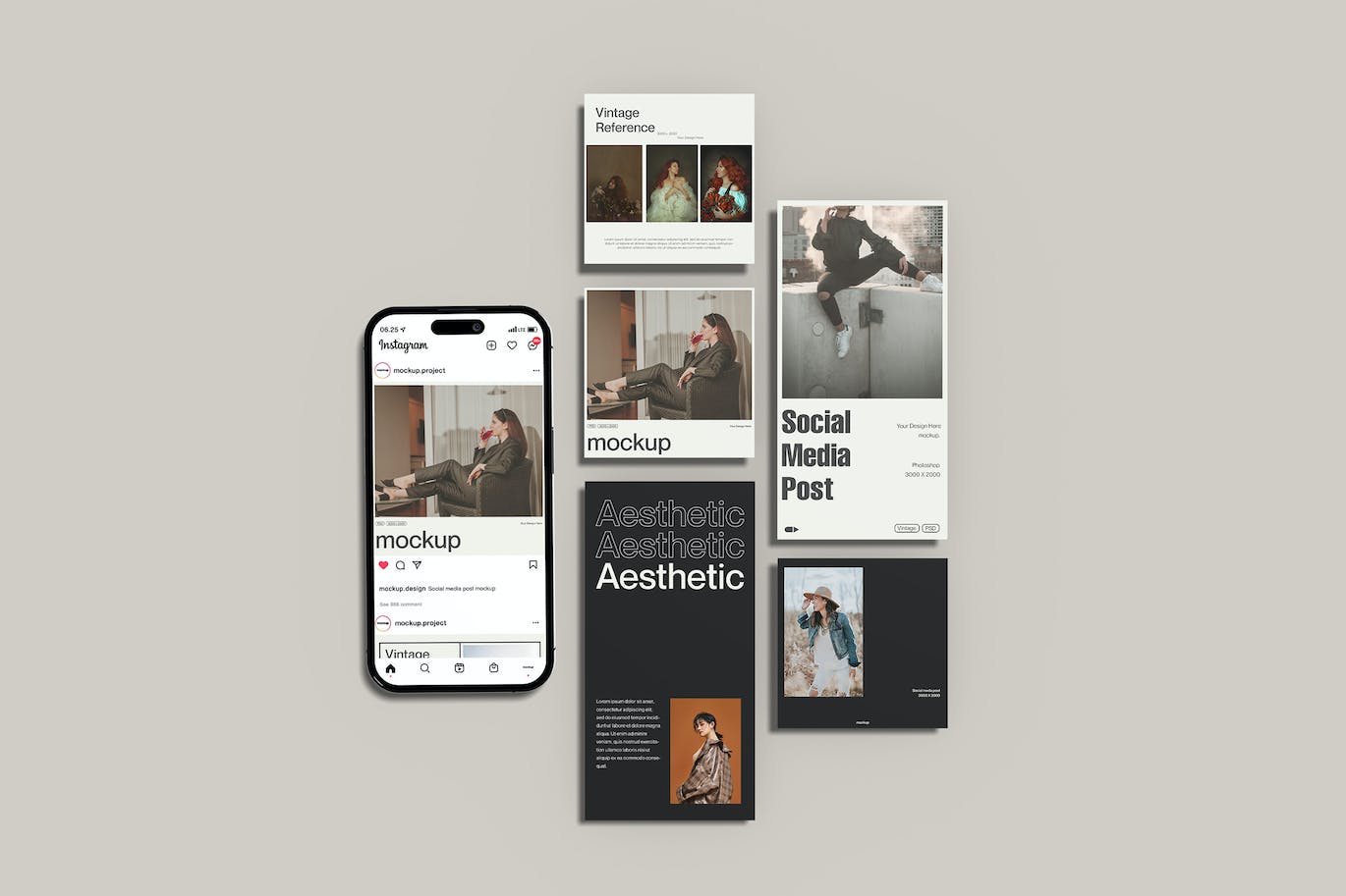 极简主义Instagram&屏幕手机样机 Minimalist Instagram Mockup 样机素材 sucaiwan.com