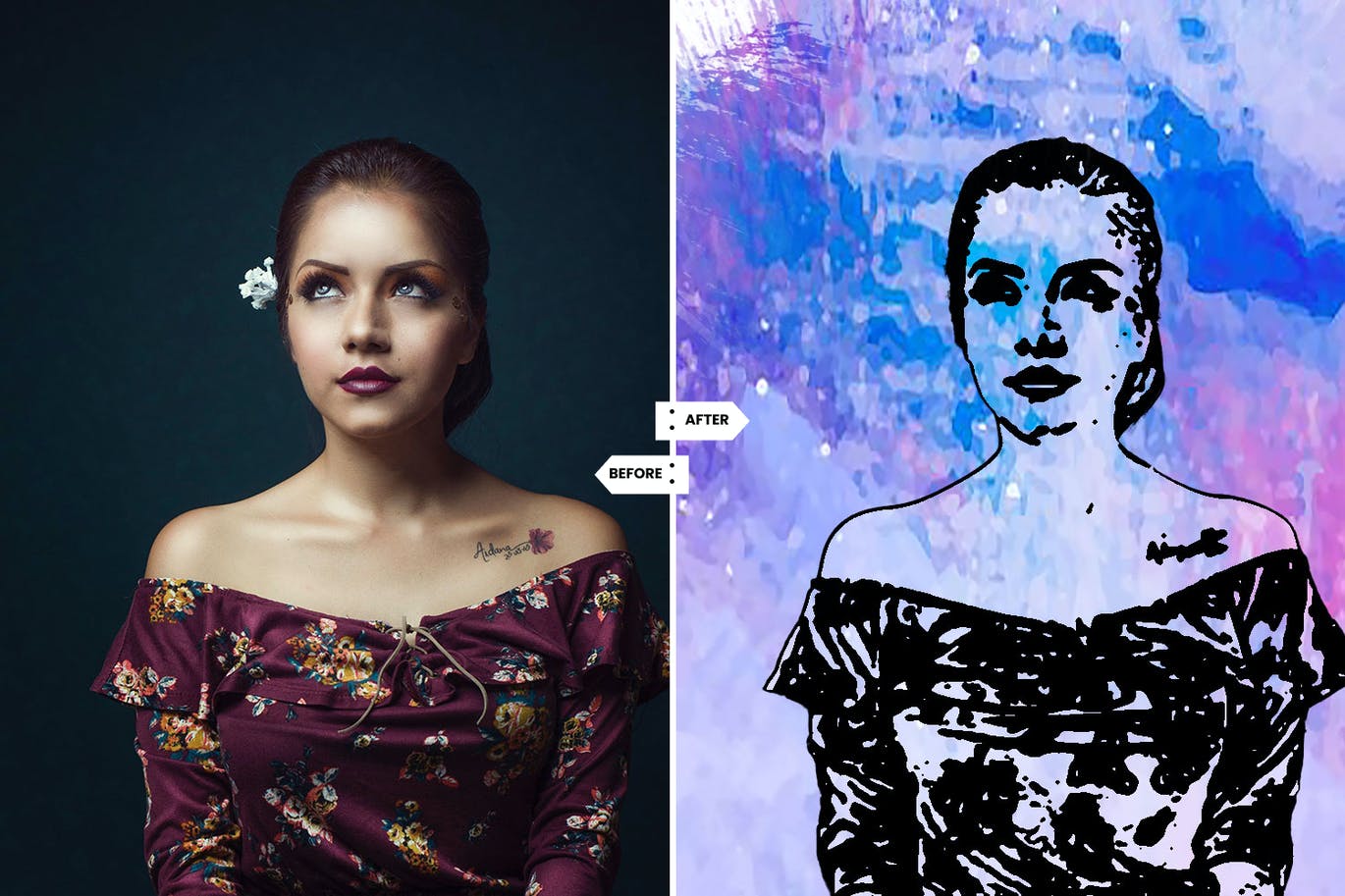 手绘绘画照片效果PS动作 Hand Drawing Photoshop Action 插件预设 sucaiwan.com