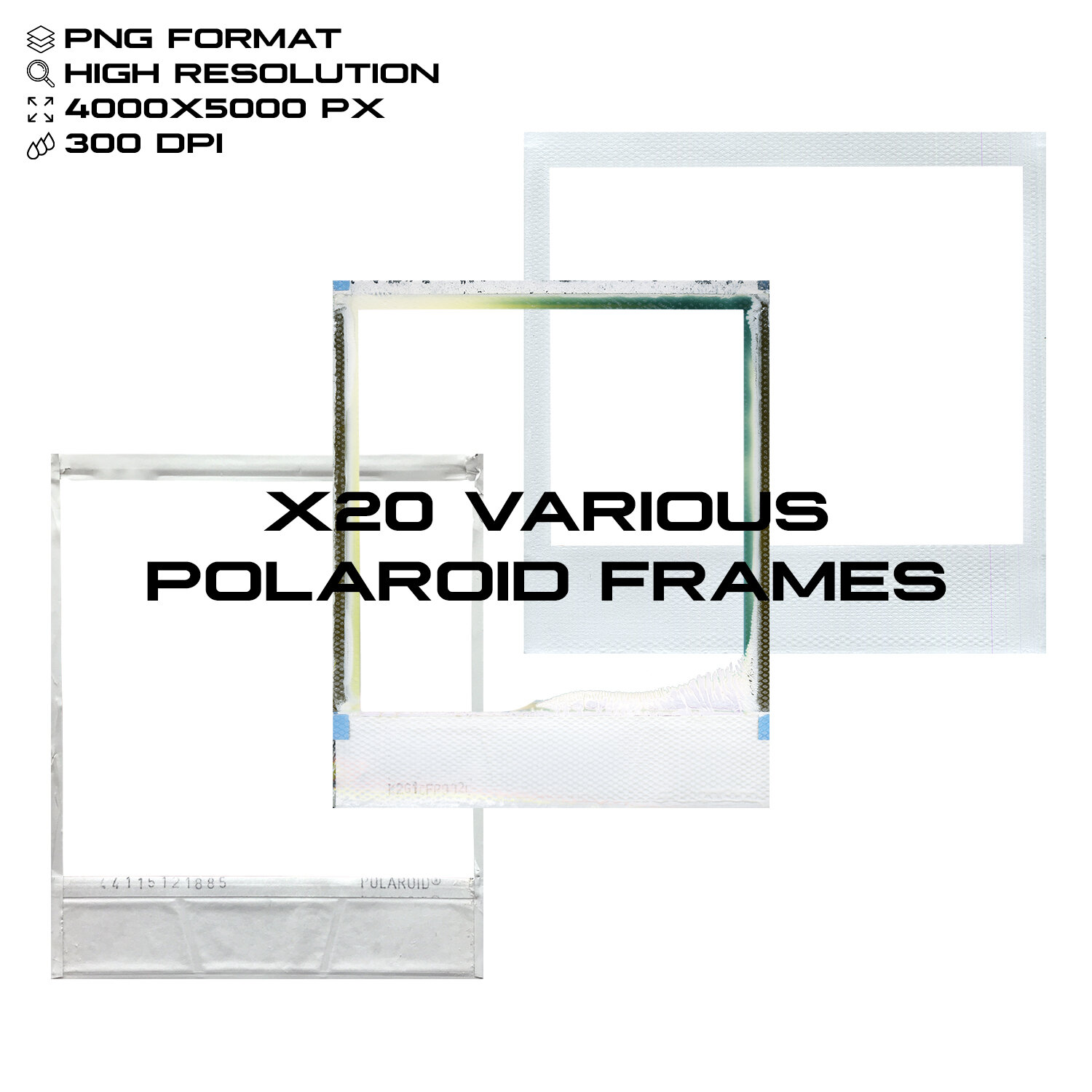 22个精美新潮复古脏的损坏风景肖像相框宝丽来相框PNG素材 图片素材 sucaiwan.com