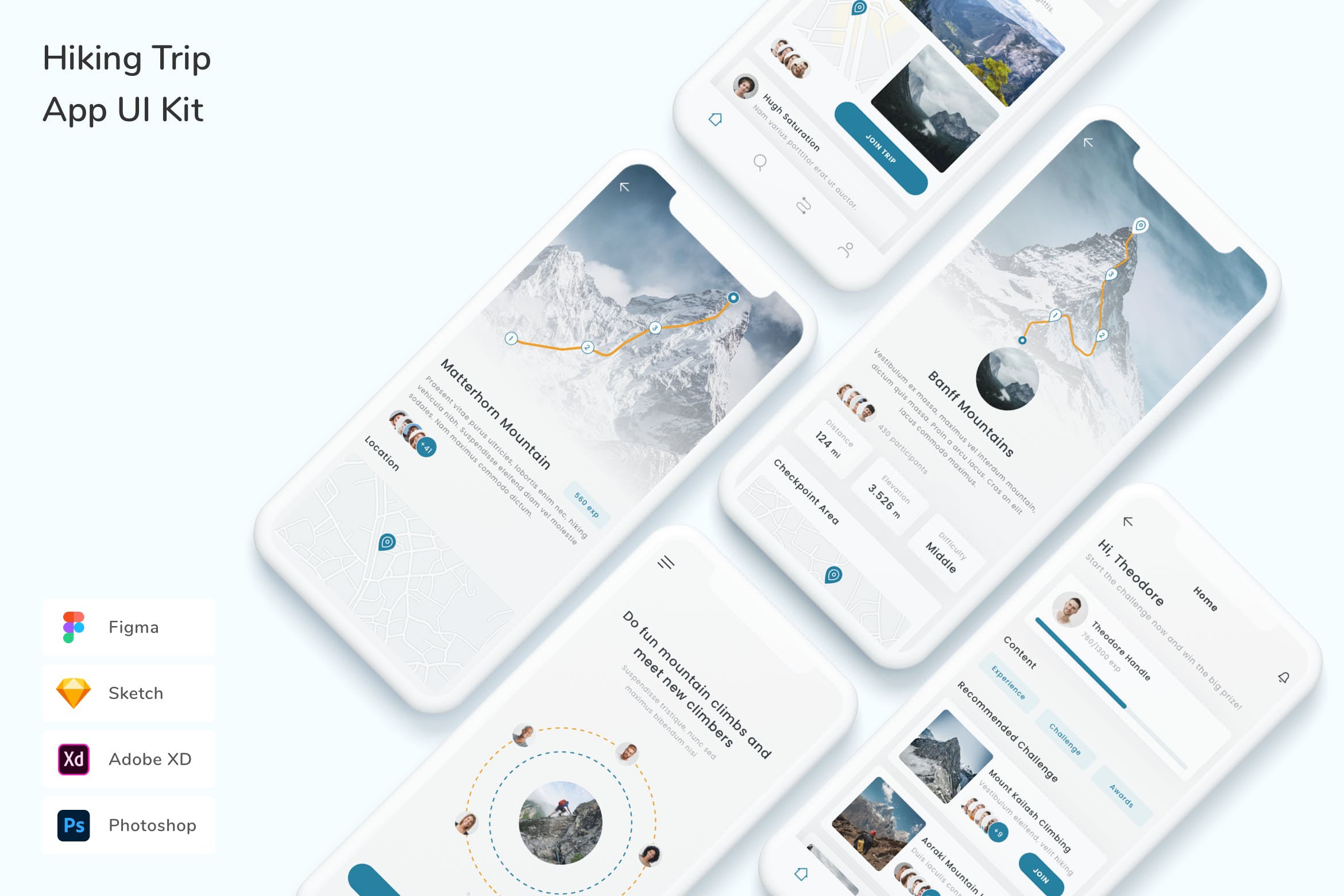 远足旅行移动应用UI设计套件 Hiking Trip App UI Kit APP UI sucaiwan.com