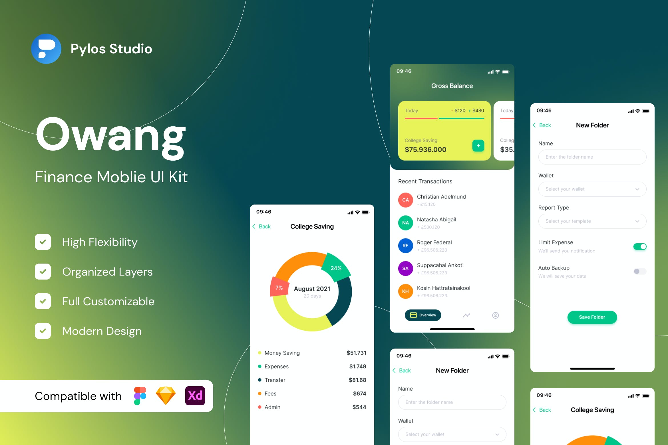 钱包金融App应用程序界面设计UI套件 Owang – Finance Mobile App UI Kits APP UI sucaiwan.com