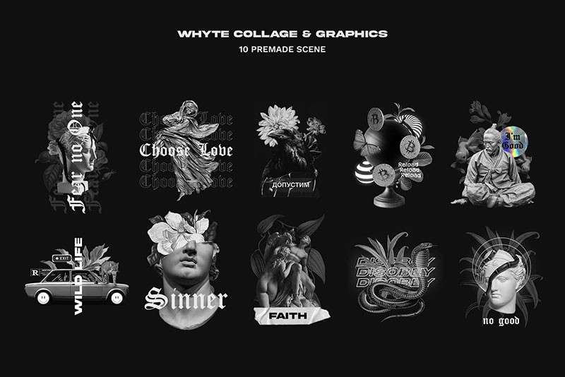 320+黑白雕塑艺术摆件拼贴手帐PNG免抠素材 图片素材 sucaiwan.com