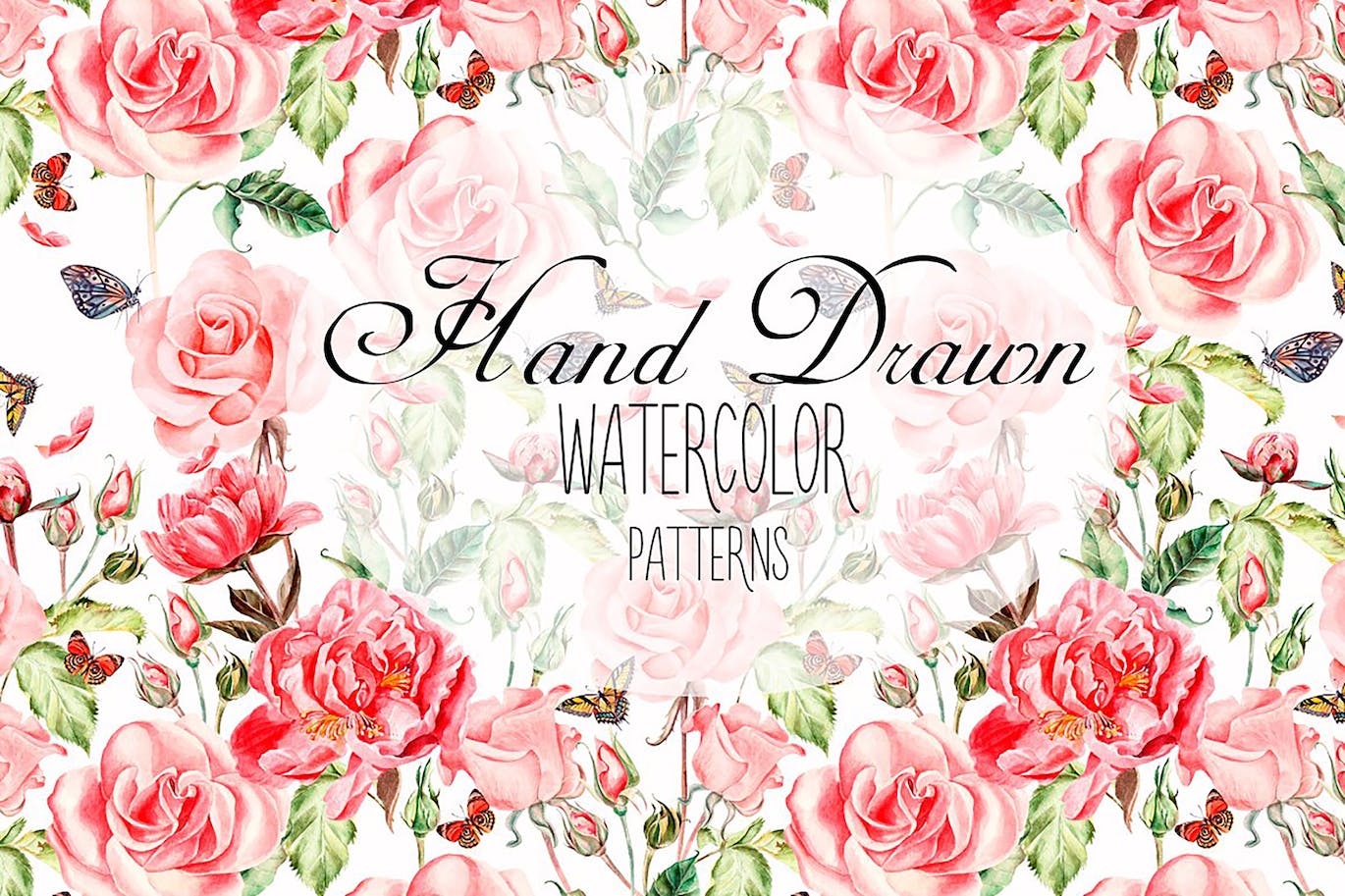 手绘设计水彩花朵图案素材 Hand Drawn Watercolor PATTERNS 图片素材 sucaiwan.com