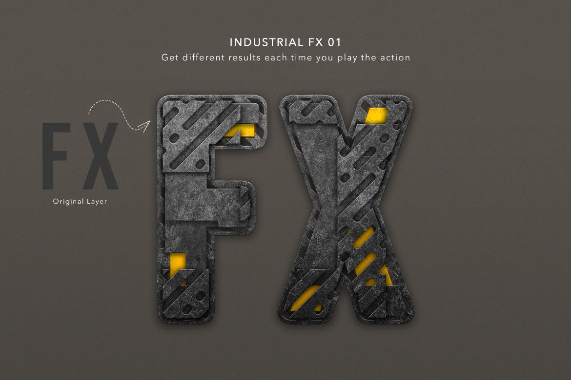 金属工业元素文本效果处理PS动作 Industrial Layer and Text Effect Photoshop Action 插件预设 sucaiwan.com
