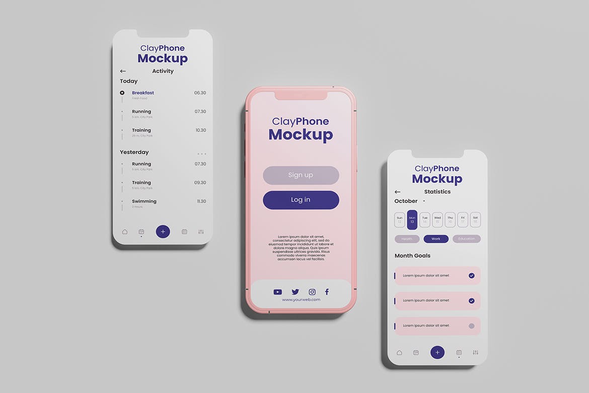 粘土风格iPhone手机样机图 Phone Clay Mockup 样机素材 sucaiwan.com