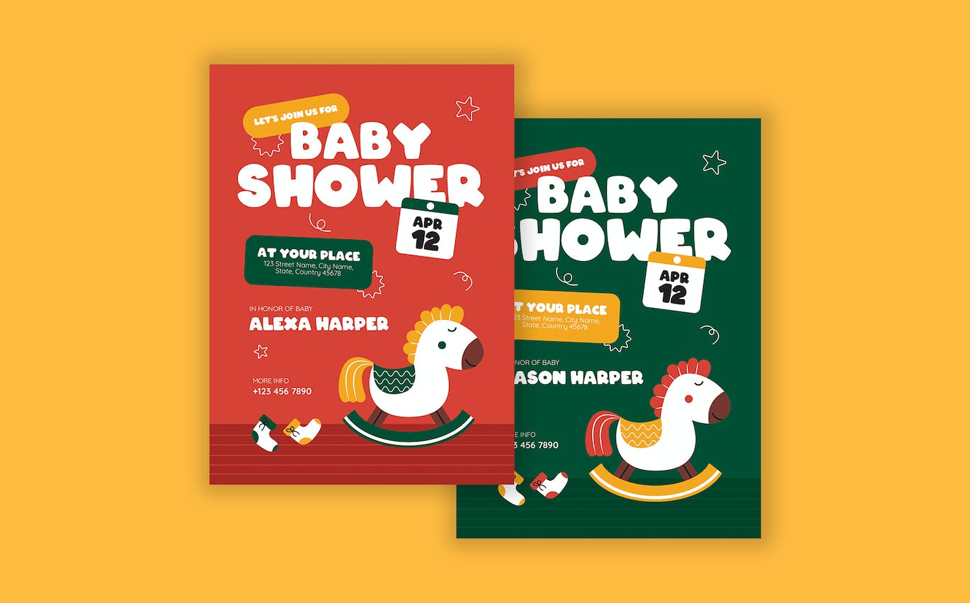 创意儿童婴儿沐浴邀请函设计模板 Creative Kids Baby Shower Invitation 设计素材 sucaiwan.com