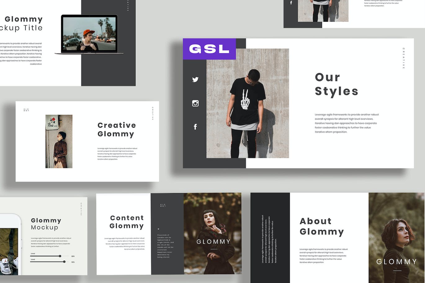 黑白极简Google幻灯片设计模板 Gloomy Minimal Google Slides 幻灯图表 sucaiwan.com