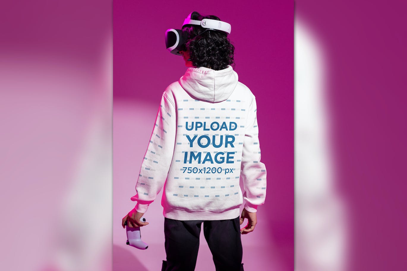 年轻游戏玩家连帽衫背面展示样机图 Back View Hoodie Mockup of a Young Gamer 样机素材 sucaiwan.com