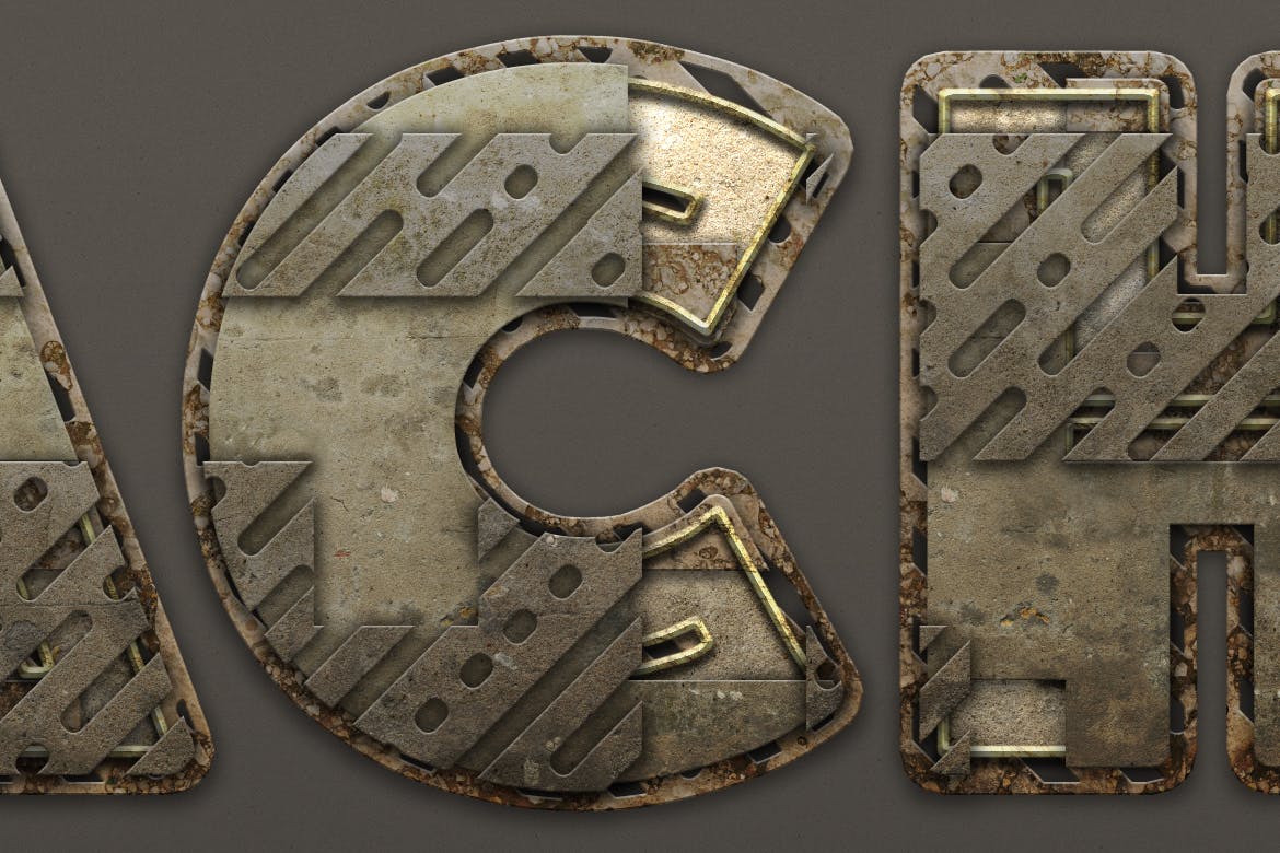金属工业元素文本效果处理PS动作 Industrial Layer and Text Effect Photoshop Action 插件预设 sucaiwan.com