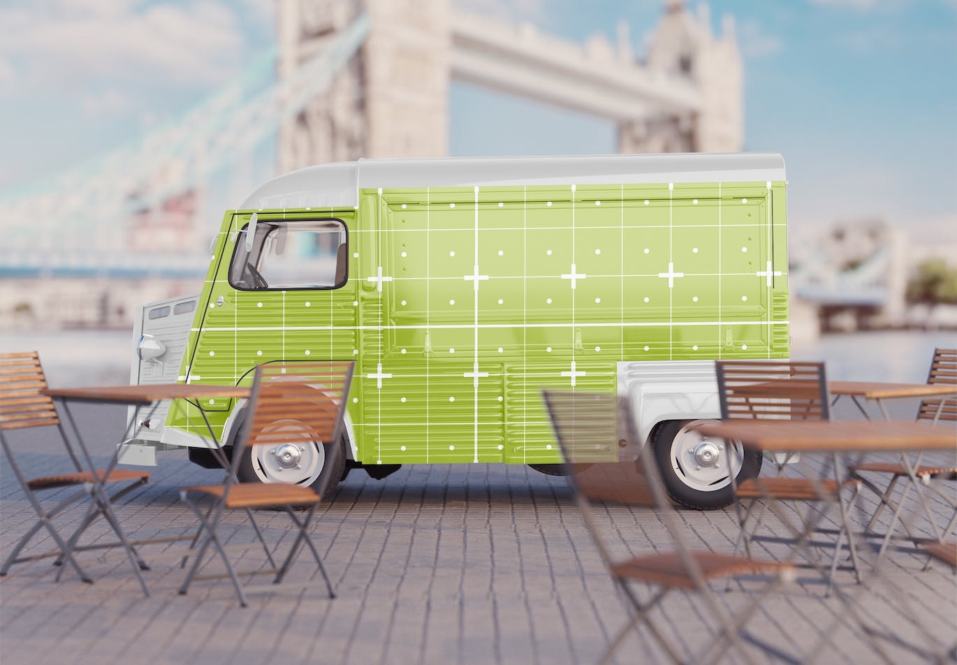 复古餐车广告场景样机图 Set Vintage Food Truck Scene Mockup 样机素材 sucaiwan.com