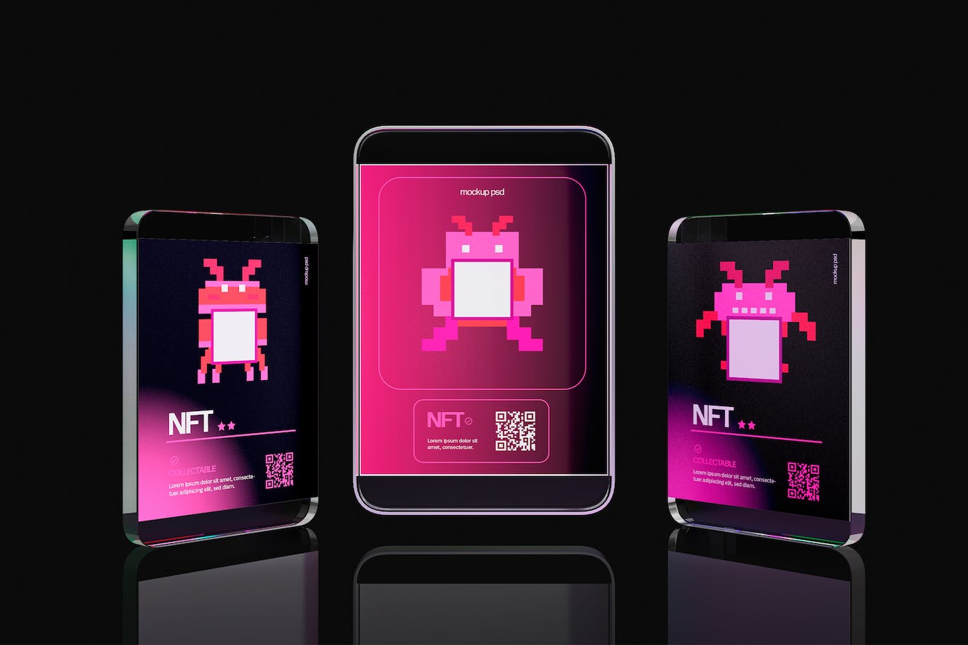 NFT数字藏品玻璃卡片样机psd模板 NFT Trading Card Mockups 样机素材 sucaiwan.com