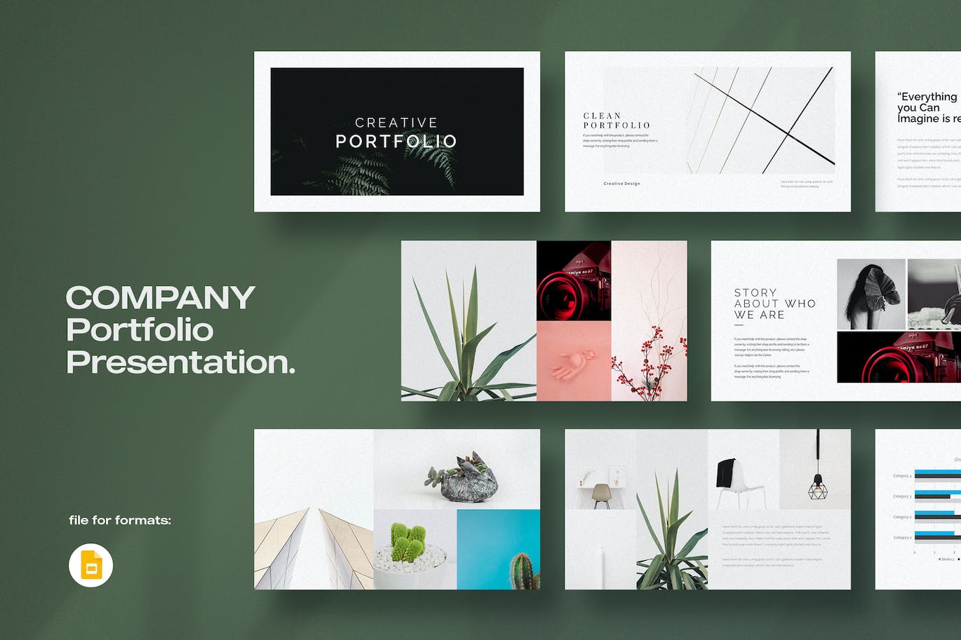 极简风作品展示Google幻灯片模板 Minimal Portfolio Google Slides Template 幻灯图表 sucaiwan.com