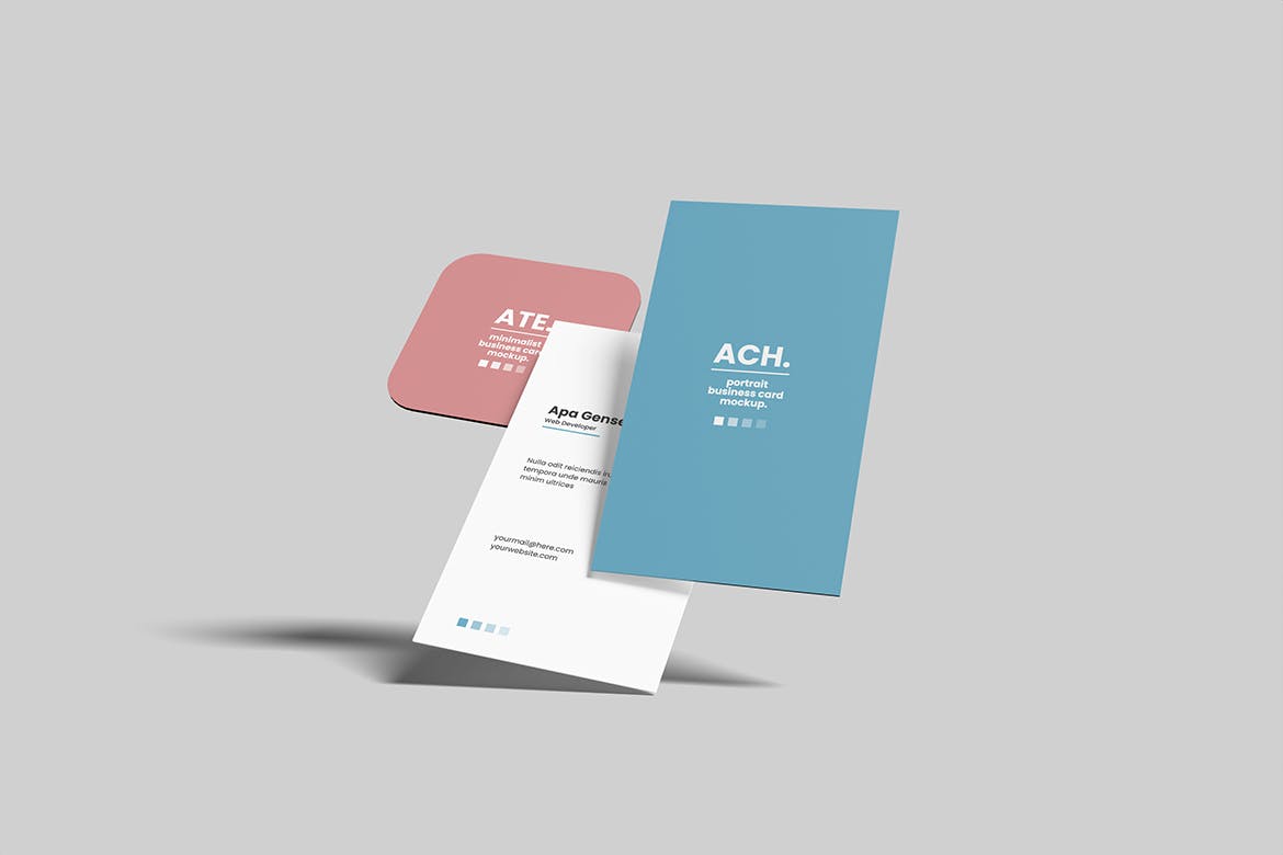 圆角方形和竖版名片设计展示样机psd模板 Square and Portrait Business Card Mockup 样机素材 sucaiwan.com