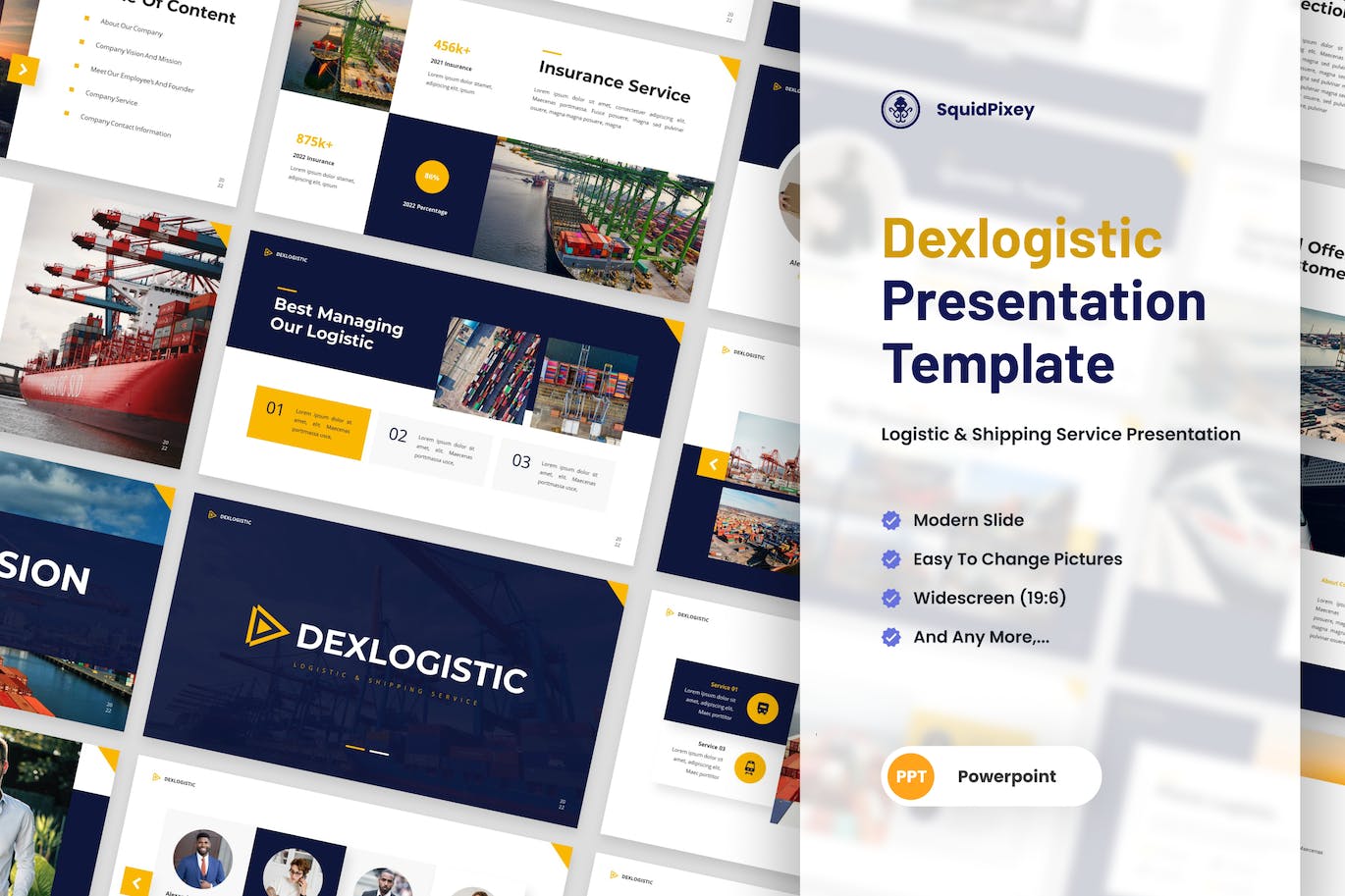 物流和航运服务PPT幻灯片模板素材 Dexlogistic – Logistic & Shipping Powerpoint 幻灯图表 sucaiwan.com