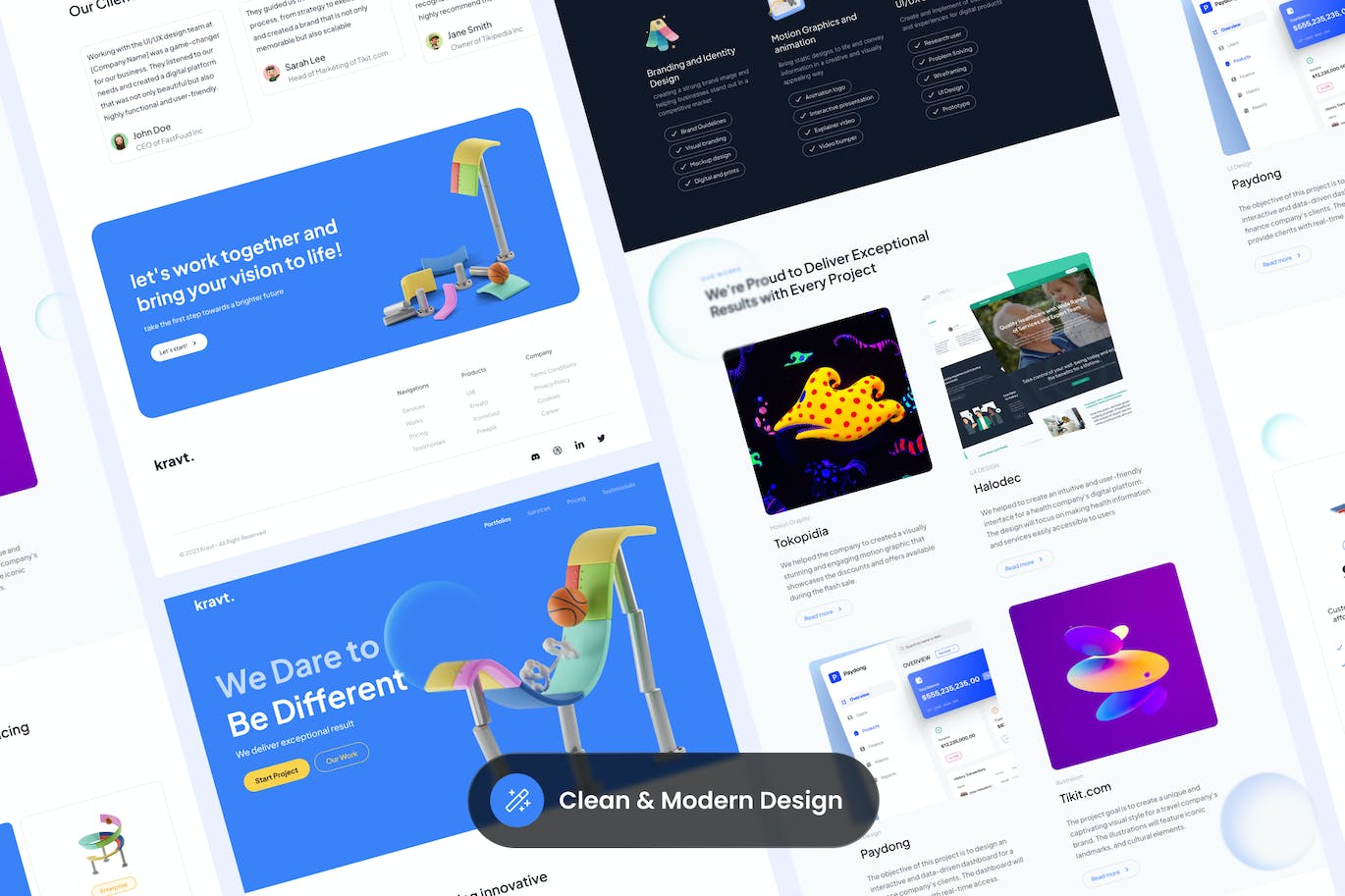 工作室代理网站着陆页设计模板 Kravt – Studio Agency Landing Page APP UI sucaiwan.com